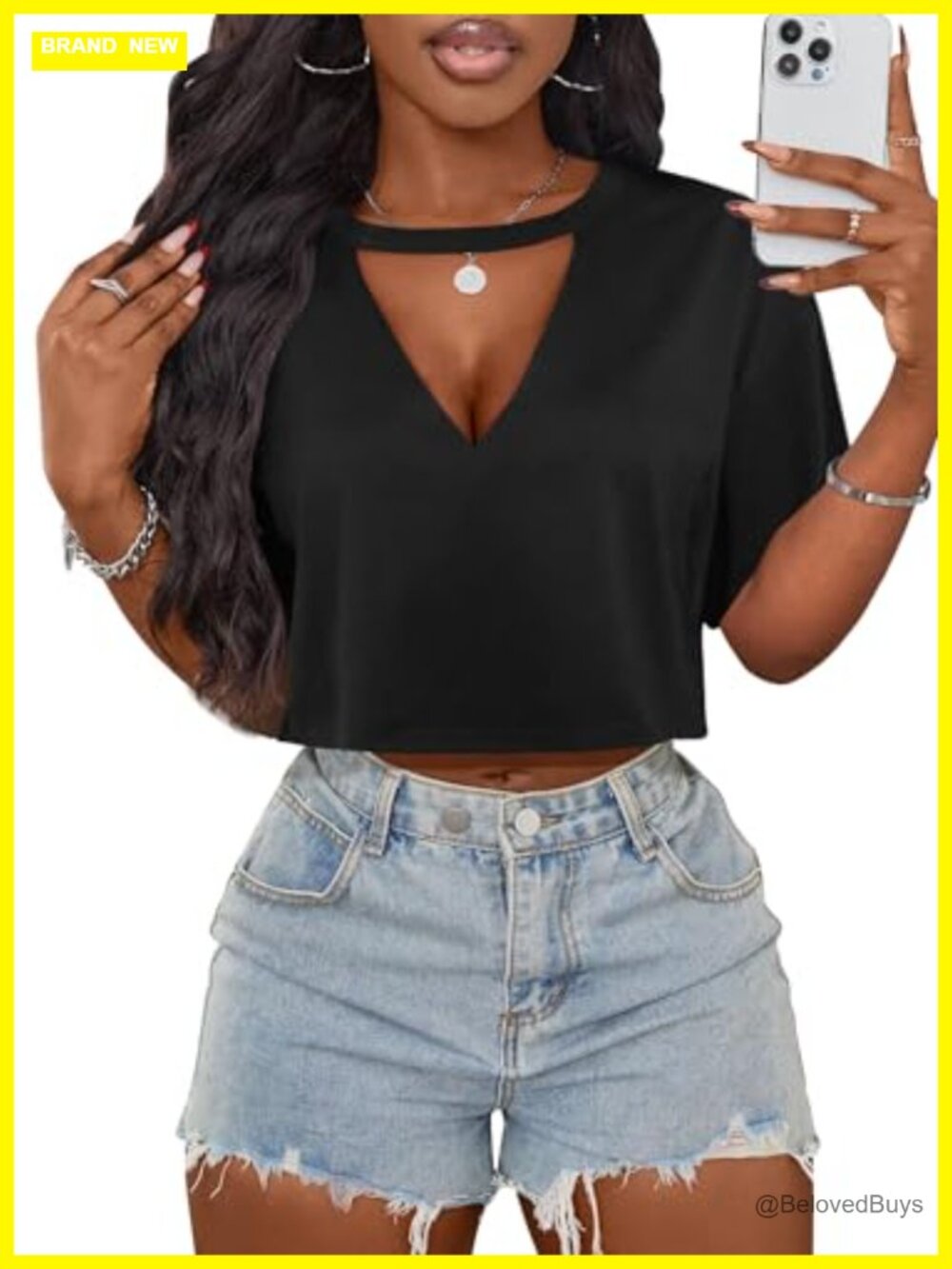 V Neck Cut Out Distressed Crop Top Short Sleeve Streetwear